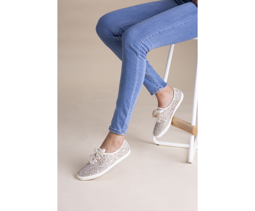 Πανινα Παπουτσια Γυναικεια - Keds Kate Spade New York Champion Glitter - Ροζ Χρυσο Χρωμα - IUELB5890